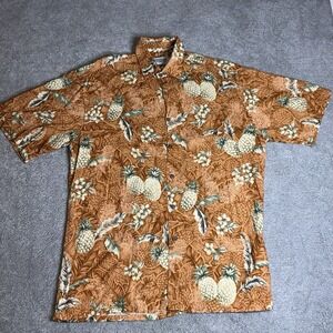Vintage Windham Pointe Hawaiian Aloha Button Up‎ Shirt Mens M Pineapple Orange